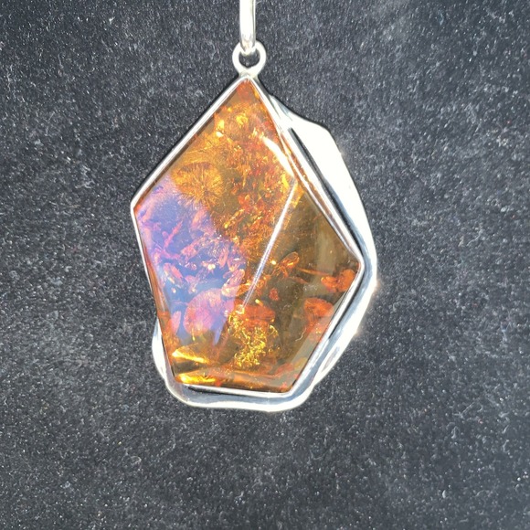 Sterling Silver Large Baltic Amber Pendant 30 Grams 2 3/4" X 2" With Chain - Picture 2 of 6